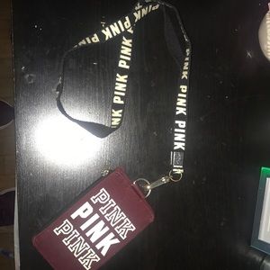 Pink maroon lanyard id wallet